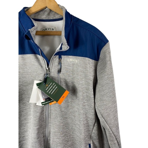 Orvis Bonded Mesh Full Zip Jacket XXL 2XL Gray Blue Warm Knit Fleece Lined - Picture 3 of 13